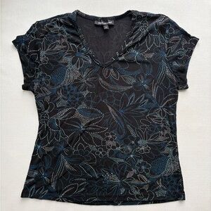 Briggs New York Black and Blue Patterned Blouse